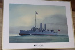 After W. Fred Mitchell, watercolour, HMS Edgar, 31 x 46cm.