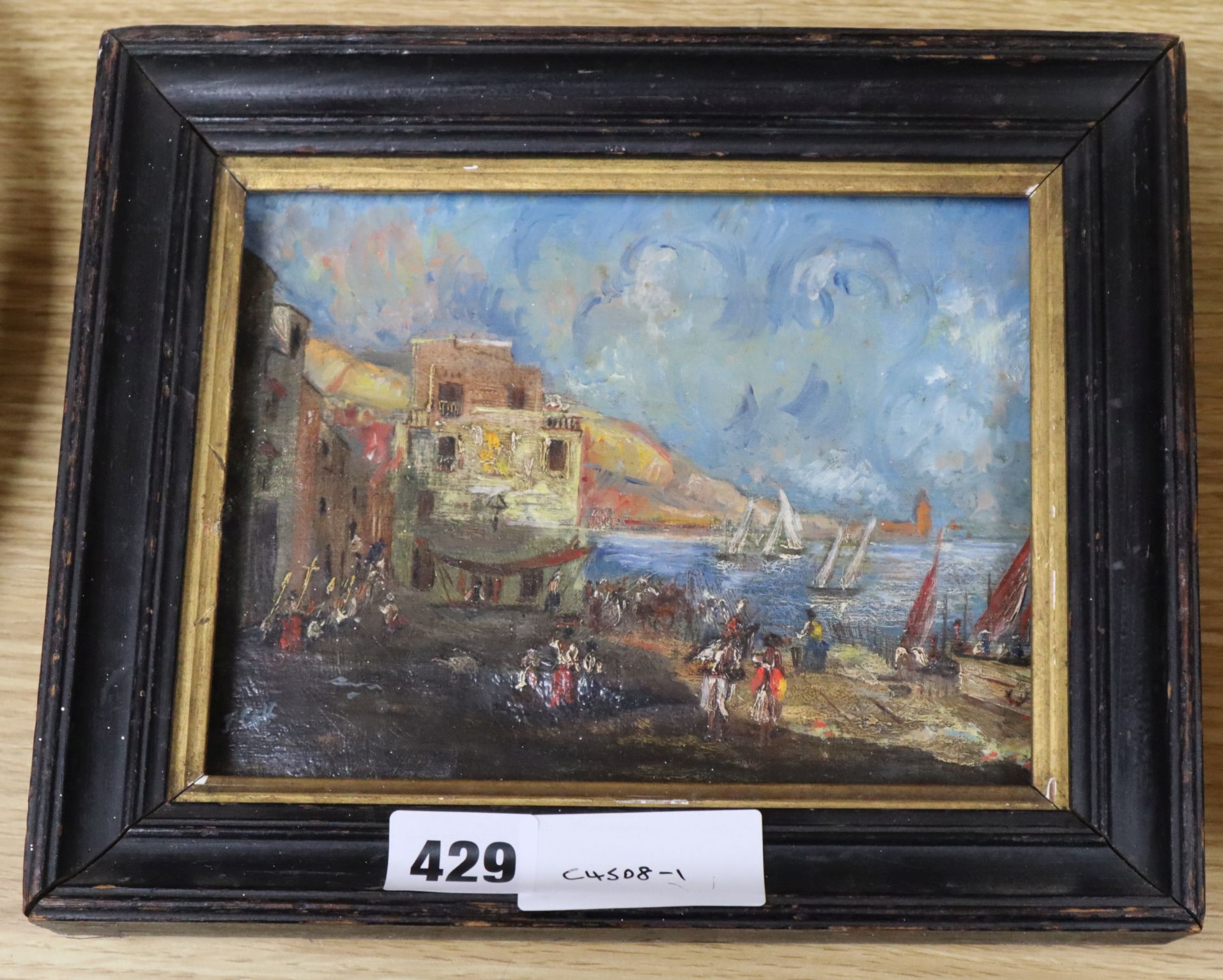 JGK oil on canvas, Italian coastal scene, initialled, 14 x 18cm.