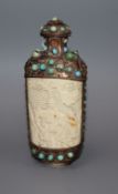 A Chinese gilt metal and ivory snuff bottle H.13cm