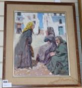 Domeneck, oil on canvas, Greek? street scene with elderly women, signed, 41 x 32cm.