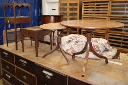 A George III two tier washstand, a low table and two tripod tables