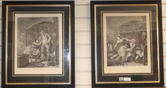 After Hogarth, pair of engravings, 'Before and After', 44 x 35cm