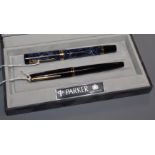 A Parker Duofold Centennial blue marbled fountain pen (boxed) and a Montblanc Classic black fountain