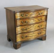 A George III mahogany serpentine chest of four graduated long drawers, on bracket feet, W.3ft 1.5in.