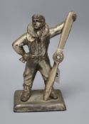 An early spelter aviation figural table lighter height 27cm