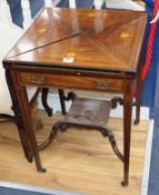 An Edwardian inlaid rosewood envelope card table W.55cm