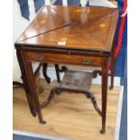 An Edwardian inlaid rosewood envelope card table W.55cm