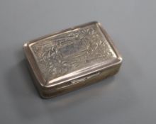 A George IV engraved silver rectangular vinaigrette, Thomas Newbold, Birmingham, 1824, 32mm.