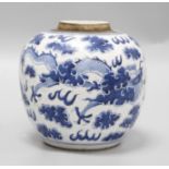 A Chinese blue and white jar, height 17cmSlight glazing faults all the way around the body of jar,