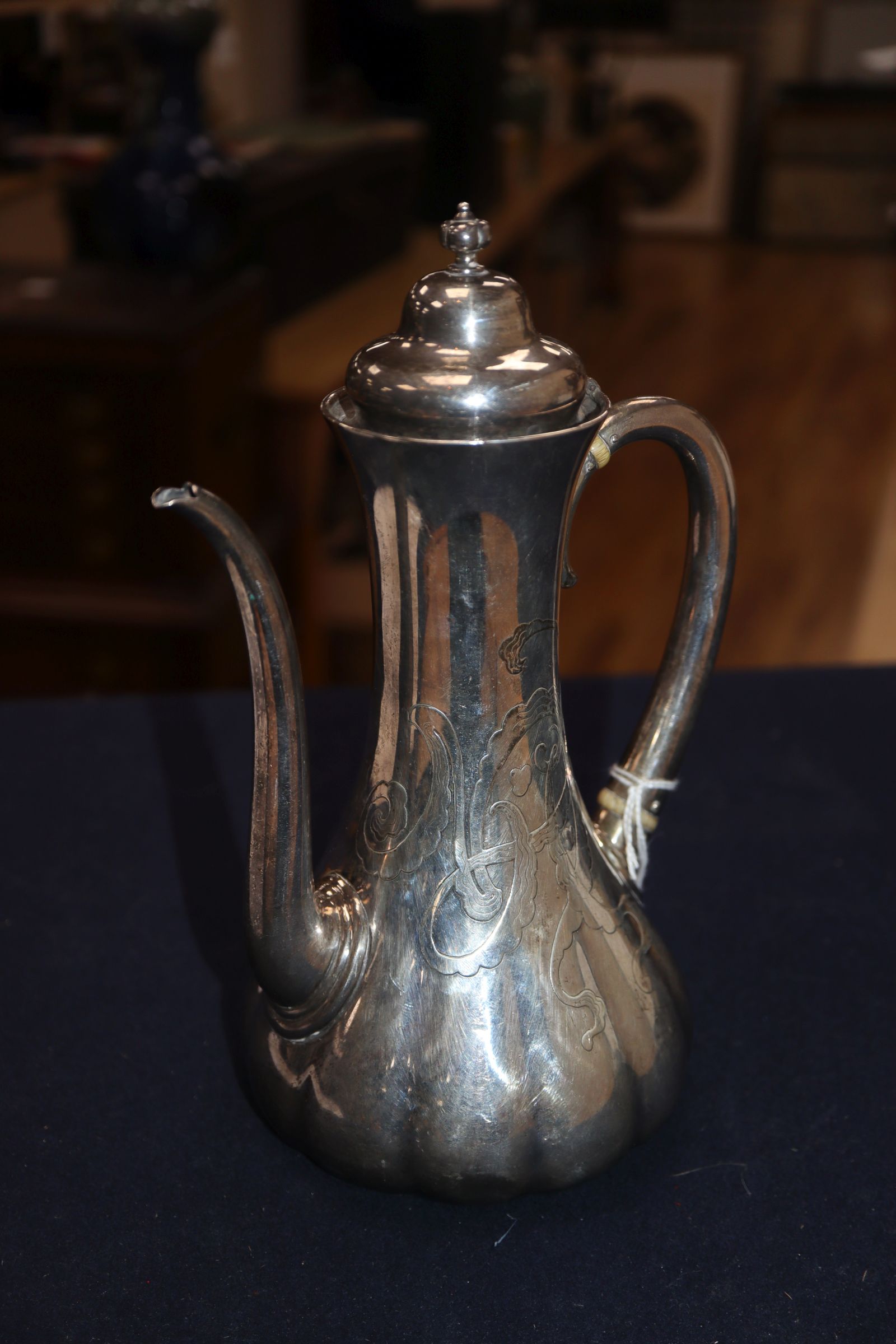 A late 19th century Tiffany & Co sterling hot water pot, engraved with ornate monogram, 22.5cm, - Image 5 of 6