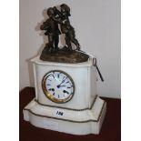 A French bronze and white marble mantel clock height 39cm