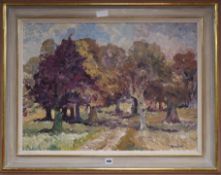 § Ronald Ossory Dunlop (1894-1973), oil on canvas, 'Autumn trees', signed, 55 x 75cm