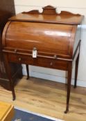 An Edwardian inlaid mahogany cylinder bureau W.74cm