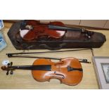 Two 20th century violins and two bows