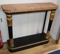 A marble top parcel gilt console table W.104cm