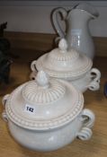 A pair of crackleware lidded tureens and a jug jug height 35cm