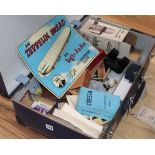 A vintage globetrotter case containing assorted ephemera to include glamour photo booklets, enamel