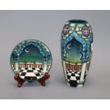 A Moorcroft 'Jumeirah' pattern vase and pin dish vase height 19cm