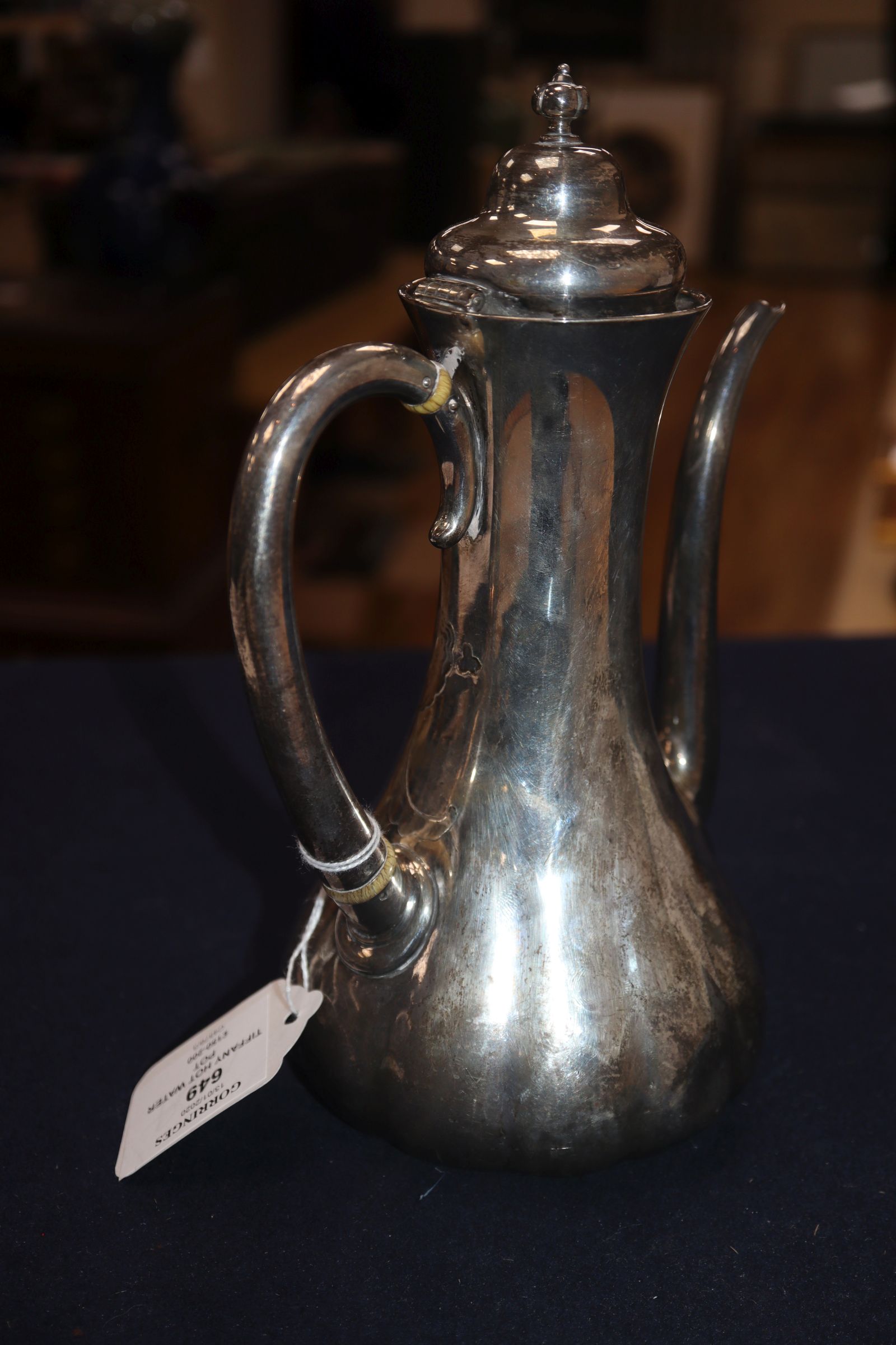 A late 19th century Tiffany & Co sterling hot water pot, engraved with ornate monogram, 22.5cm, - Image 4 of 6