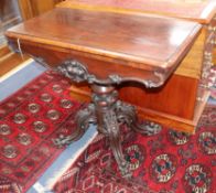 A Victorian mahogany folding card table W.90cm