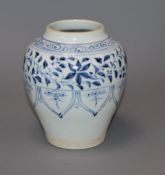 A Chinese late Ming blue and white baluster vase height 14cm