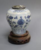 A Chinese late Ming blue and white small meiping, later silver mounted rim overall height 12cm