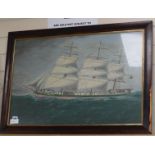 English School c.1900, mixed media, Naive study of a schooner, The North Star, 49 x 74cm