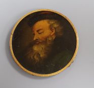 A painted papier mache panel diameter 8.5cm