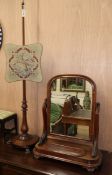 A Victorian rosewood polescreen and a Victorian mahogany toilet mirror, mirror H.72cm