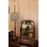 A Victorian rosewood polescreen and a Victorian mahogany toilet mirror, mirror H.72cm
