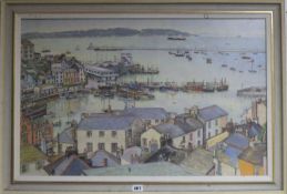 Rees (20th C.), pastel, Cornish harbour scene, signed, 47 x 75cm