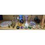 A collection of art glass and paperweights, some signed