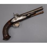 A European percussion over-coat pistol, with later ramrod