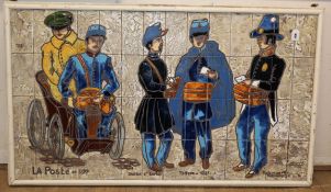 A 19th century French figurative tiled panel W.150cm