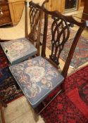 A pair of Chippendale style dining chairs, with tapestry upholstered seats (one a.f.)