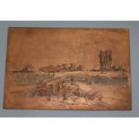 Three copper etching plates by TW Robinson and an etching of Lewes 1878 and three others Largest 6.5