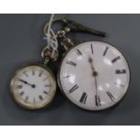 A 19th century silver pocket watch (originally pair-cased), C F, London and a ladies' silver open