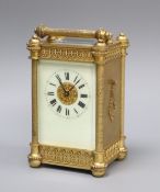 An early 20th century French brass carriage timepiece, cased height 10cm excl. handle