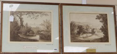 Mr Bourne (19th C.) pair of monochrome watercolours, Brambletye, Sussex and Forest Row, Sussex,