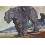 M. Mayland, oil on board, Black panther in a landscape, signed, 84 x 121cm