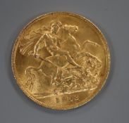 A George V 1912 gold half sovereign.