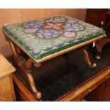 A Victorian mahogany X frame dressing stool with bead work seat