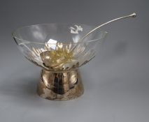 A Mappin and Webb Silver Jubilee commemorative silver mounted glass punch bowl with gilded crest and