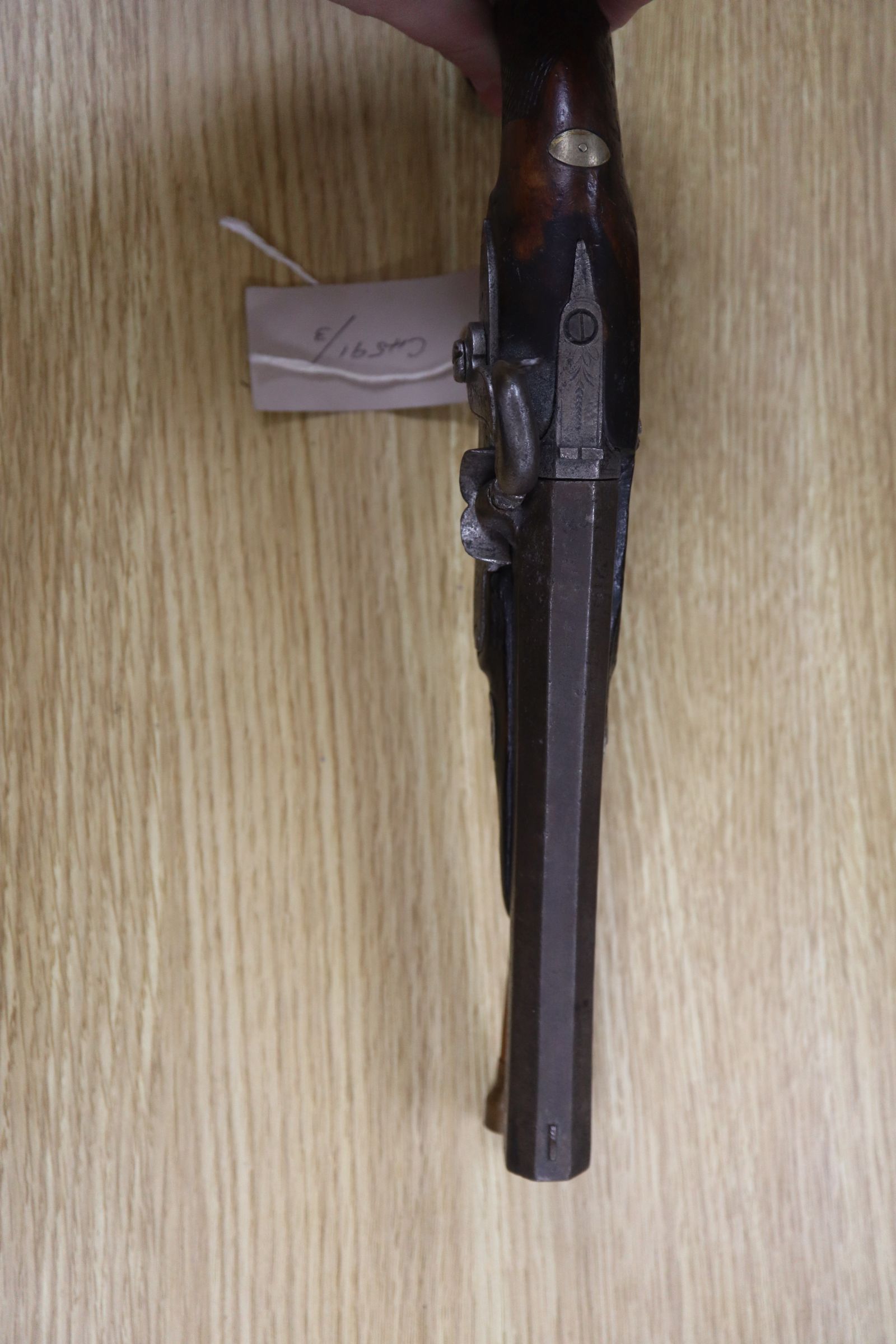 A European percussion over-coat pistol, with later ramrod - Image 3 of 5