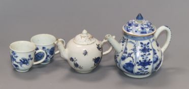 A group of 18th century Chinese porcelain tea and coffee wares comprising a Kangxi teapot and
