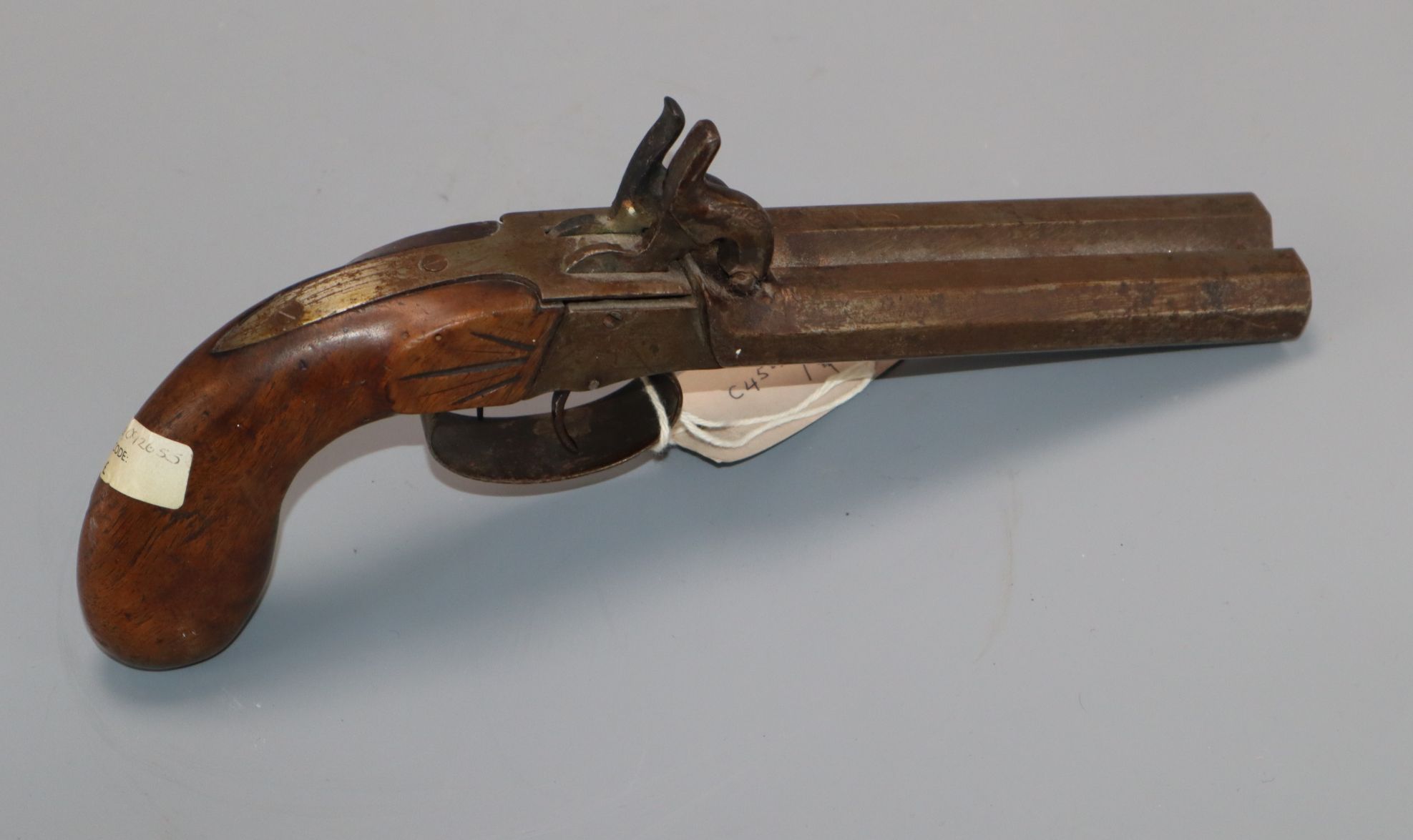 A rare left handed double barrelled percussion cap side-by-side pistol - Image 2 of 2