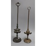 Two bronze 'rise and fall' oil lamps
