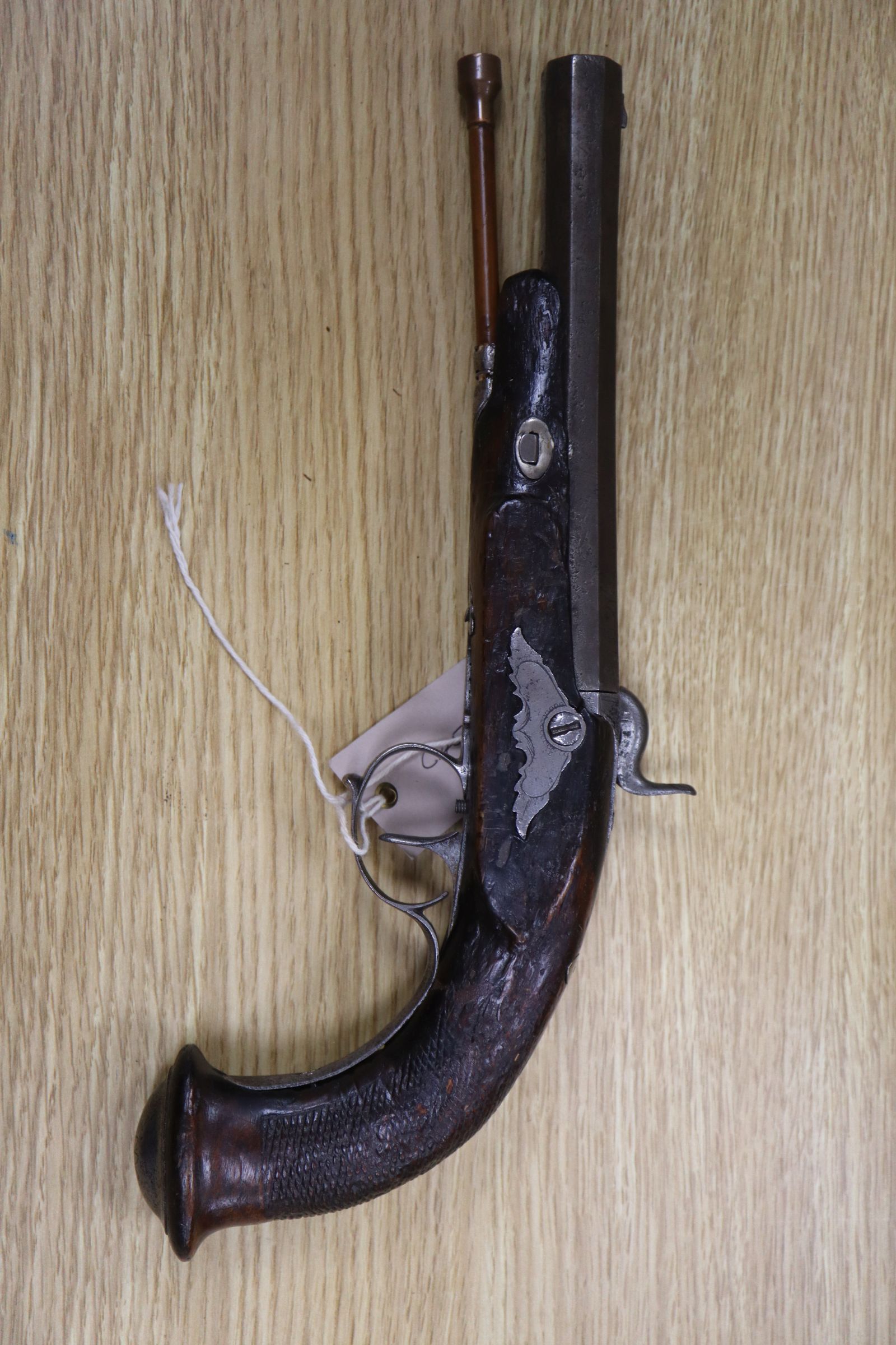 A European percussion over-coat pistol, with later ramrod - Image 4 of 5