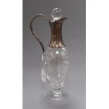 A plate-mounted claret jug and stopper, of amphora form height 35cm