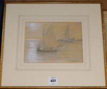 Alfred Hayward (1875-1971) pastel on paper, Fishing boats leaving harbour, signed and dated 1930, 18